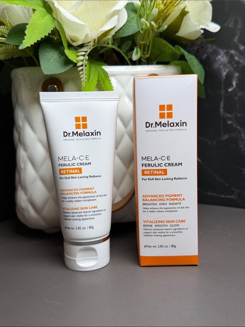 MELA-C E Ferulic Retinal Cream – White & Orange